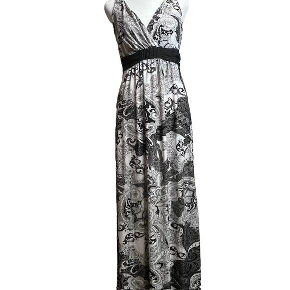 Soma Sleeveless V-Neck Maxi Empire Dress Heirloom Paisley Black Size Small - Picture 1 of 11